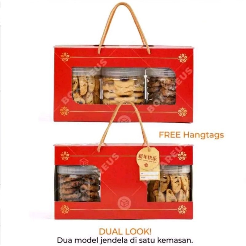 

BOX IMLEK PB139228 | Box Hampers Imlek Box 3 toples kue kering Dus Hampers Chinese New Year Box Hampers Merah