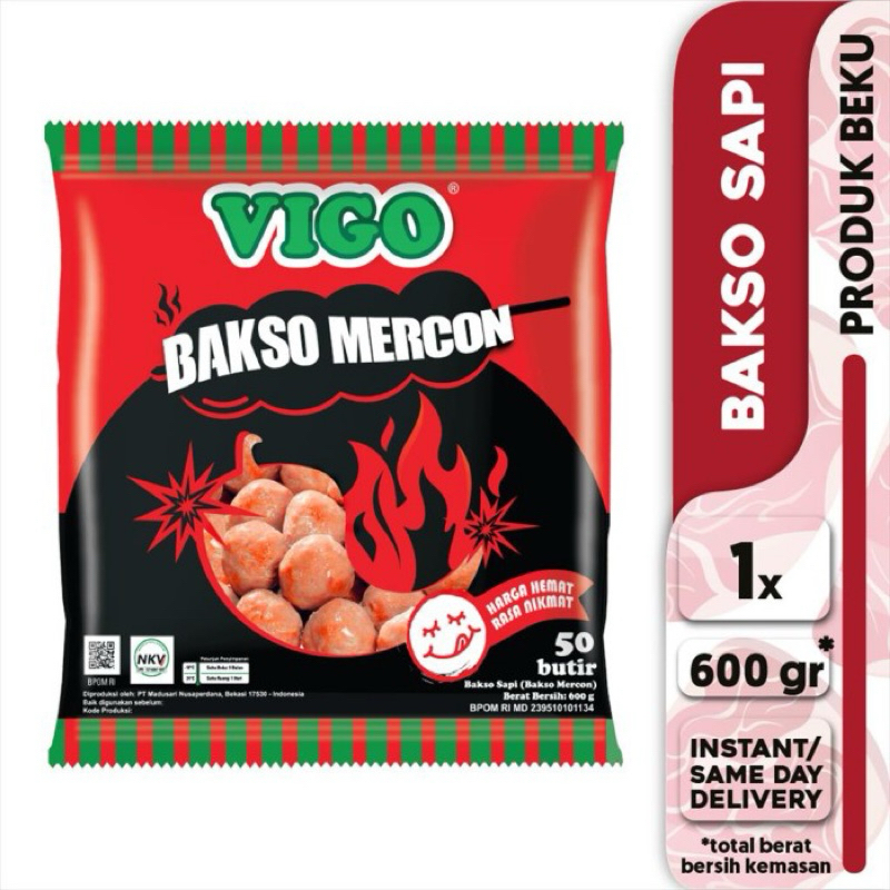 

Vigo Bakso Mercon Isi 50 Butir @600 Gram