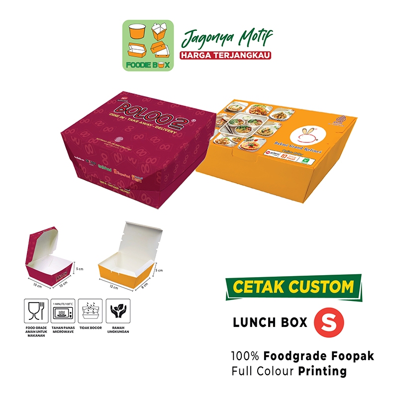 Custom Print Paper Lunch Box S | Cetak Custom Box Small Design Kemasan Kertas Foodgrade Full Warna