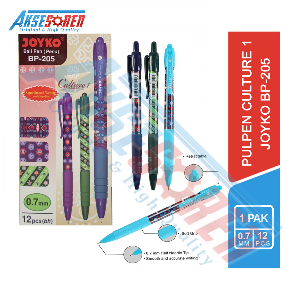 

Aksesoren Pulpen Culture 1 Joyko [BP-205/12 pcs] / Ballpoint Pena Pen 0.7 mm / Ball Pem Bolpen 1 Pack