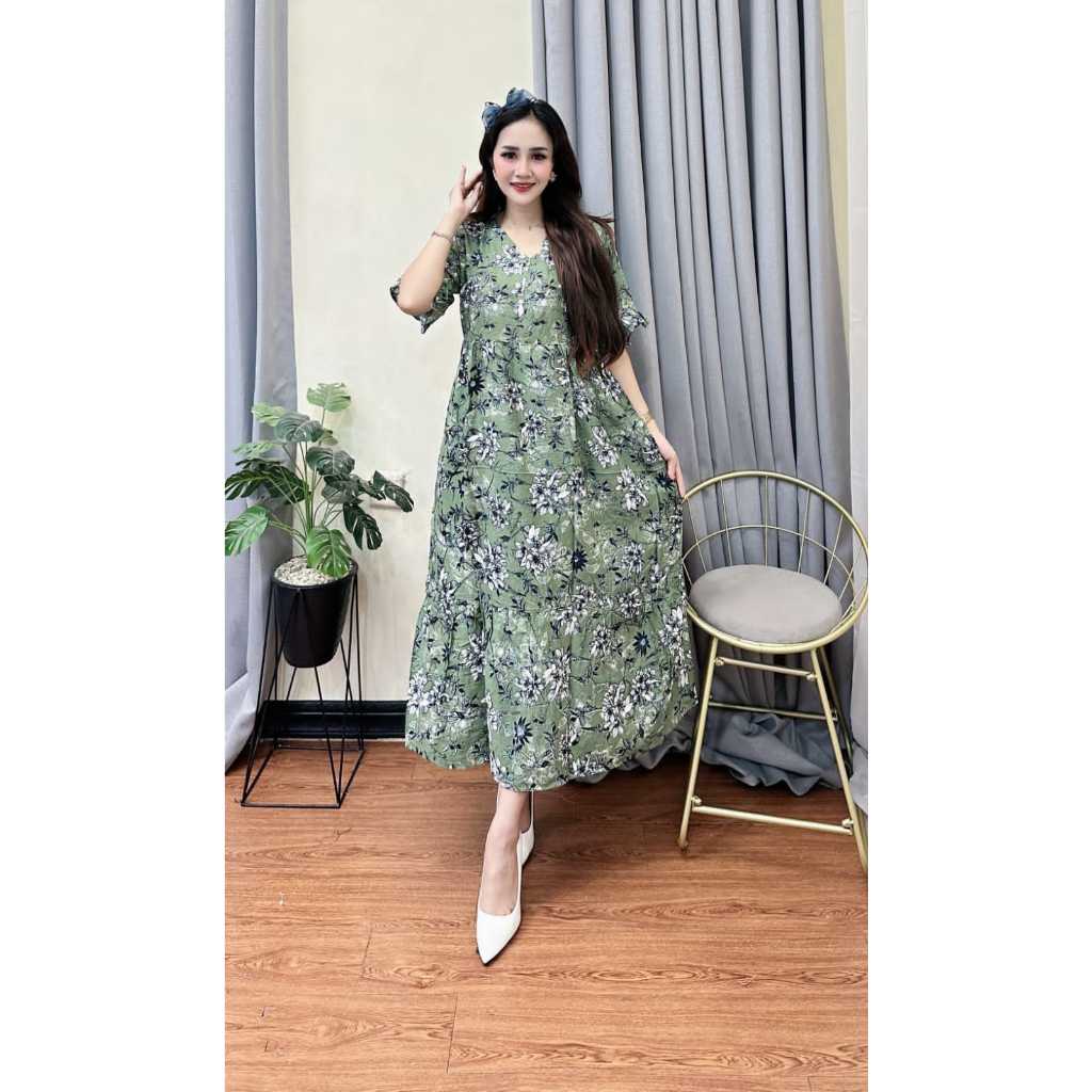 Daster Lengan Pendek Dress Resleting Depan Busui Tali Samping Kanan Kiri