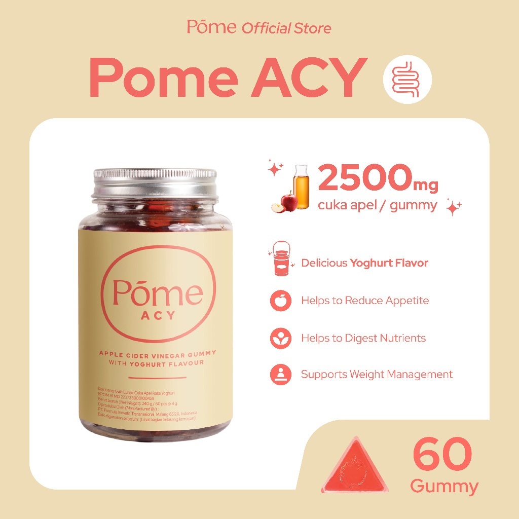 

Pome ACY 1 Botol (60 gummy) - Apple Cider Vinegar Gummy with Yoghurt