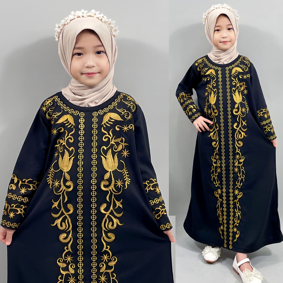 ABAYA HITAM PUTIH BORDIR MAULID SHAYBAH ARAB GAMIS  MEWAH GL FASHION