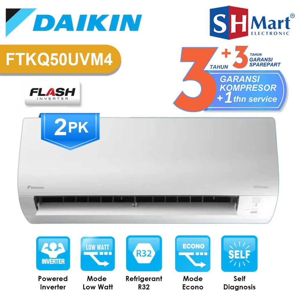 AC DAIKIN 2 PK FLASH INVERTER FTKQ50UVM4 - R32 MURAH GARANSI RESMI (MEDAN)