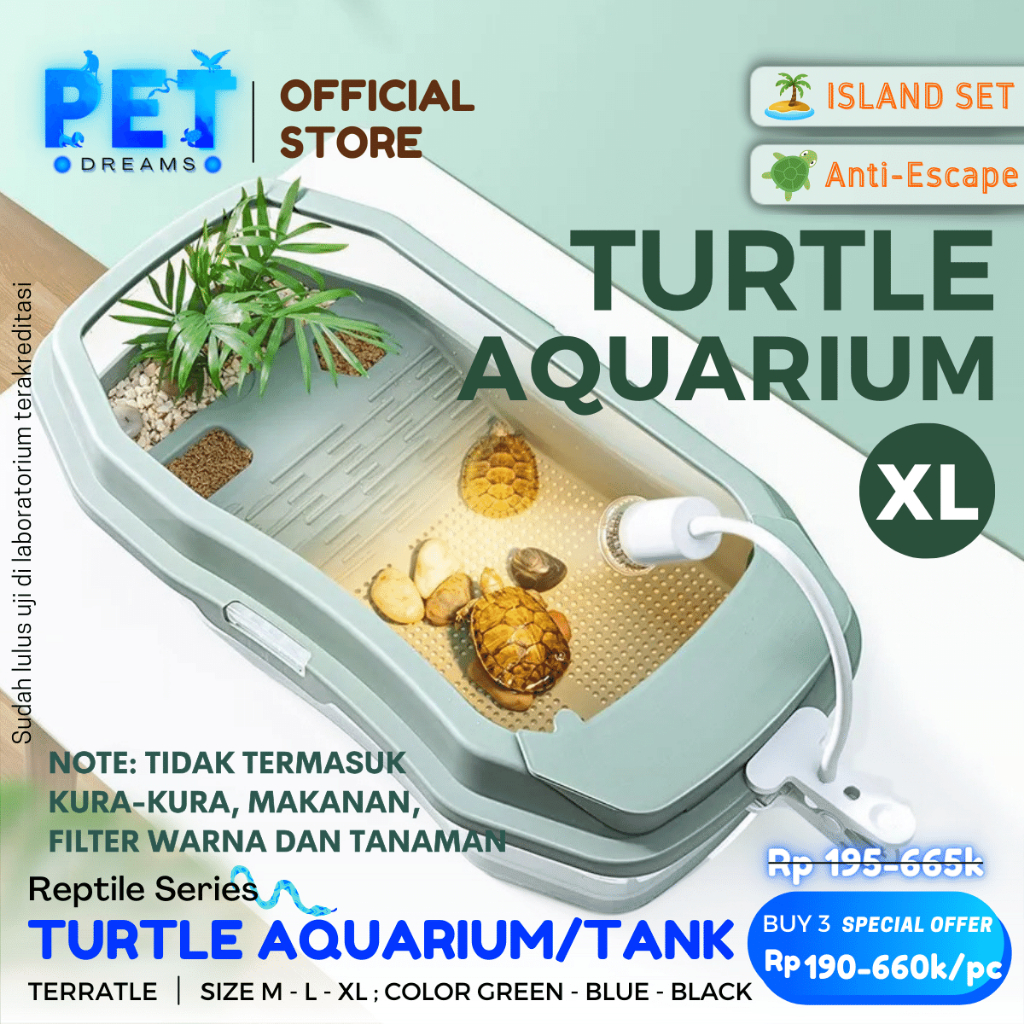 AQUARIUM KURA KURA SIZE XL KANDANG AKUARIUM TEMPAT BAK EMBER RUMAH TURTLE AIR BRAZIL TANK SET FILTER
