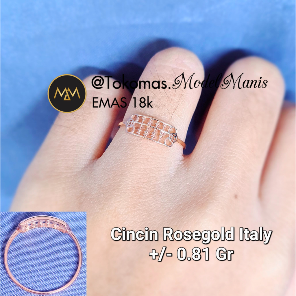 Cincin Sempoa Emas Italy AU Rosegold 750 kadar 18k