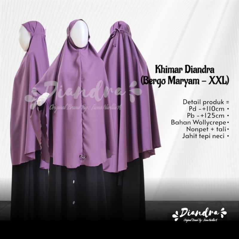Khimar Wollycrepe Jilbab Wollycrepe XXL Bergo Maryam Merk Diandra Hijab