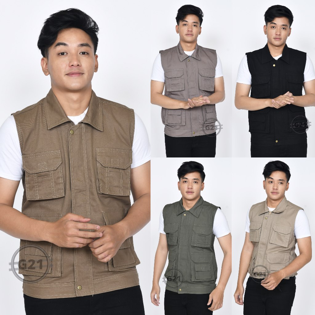 Rompi Vest Jaket Tactical Kargo Pria Motor Jeep Lapangan Outdoor Casual Polos Berkerah Multifungsi B