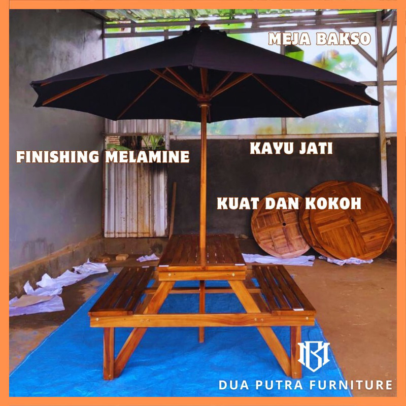meja bakso taman, meja lipat jati, tenda payung taman, tenda payung cafe jati, payung pantai jati, p