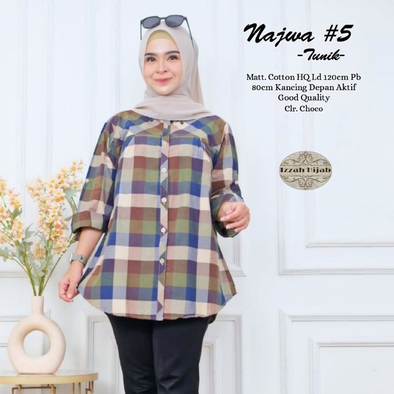 NAJWA TUNIK #5 JUMBO / KATUN YANDED HQ / LD 120CM PJ 80CM / KANCING DEPAN / BAJU ATASAN TUNIK KATUN