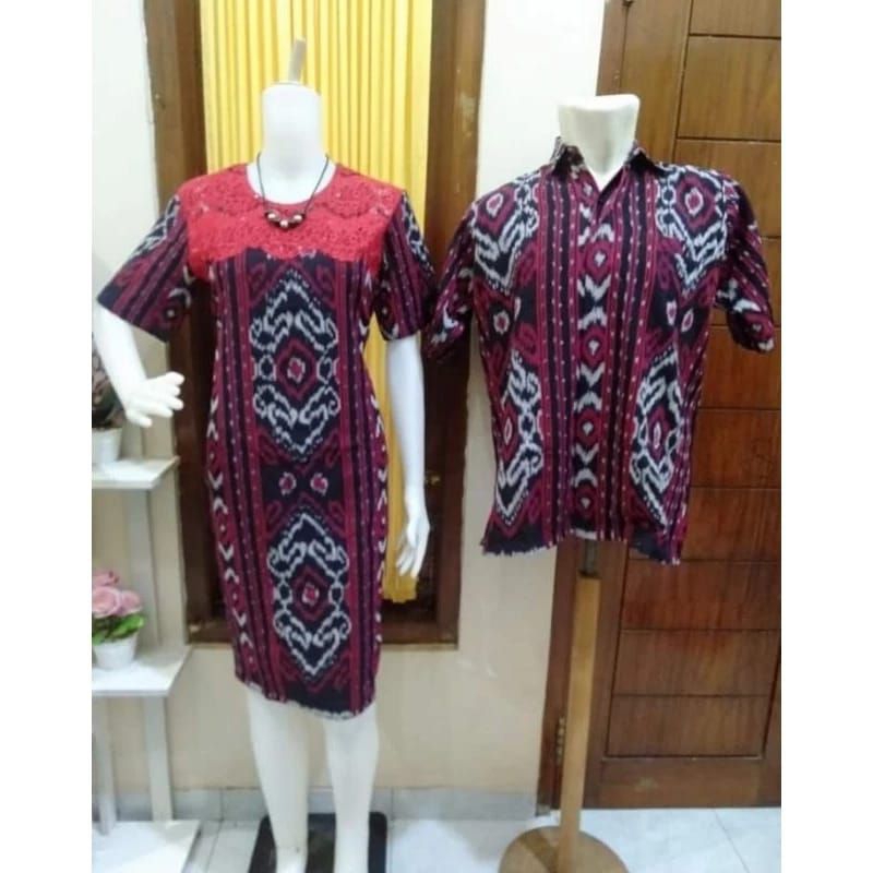 COUPLE DRESS KEMEJA TENUN KOMBINASI BROKAT