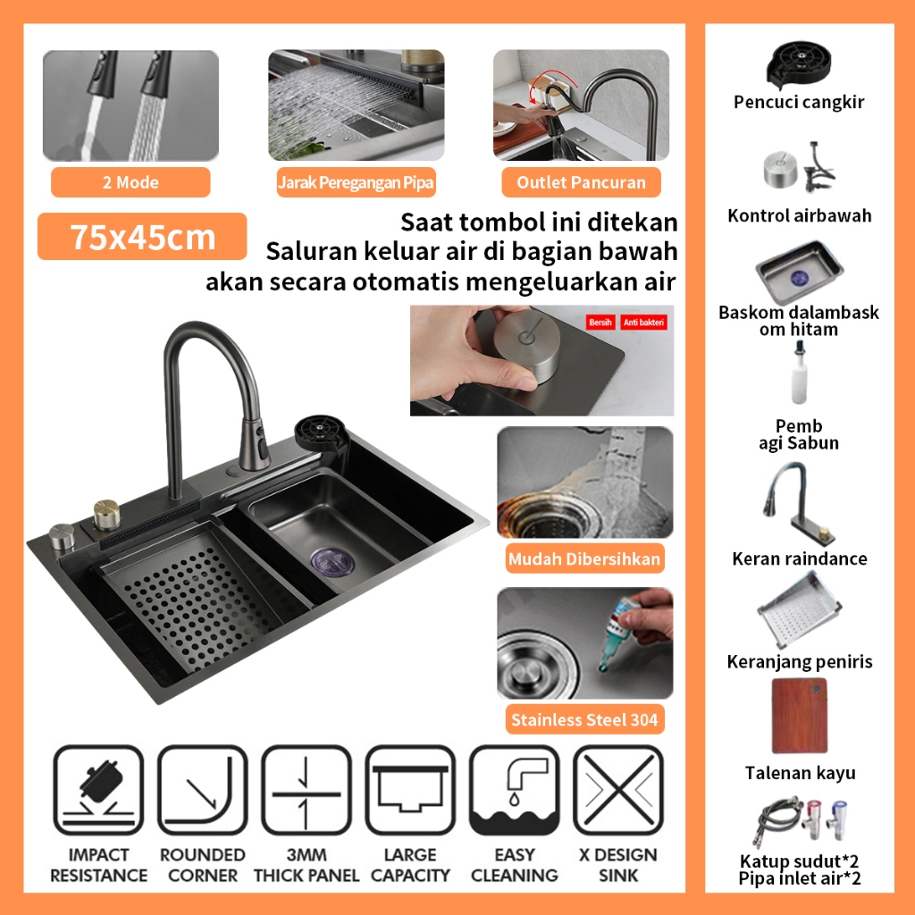 Kitchen Sink 201 Stainless Paket lengkap Bak cuci piring kitchen sink set Bak cuci piring / Bak Cuci