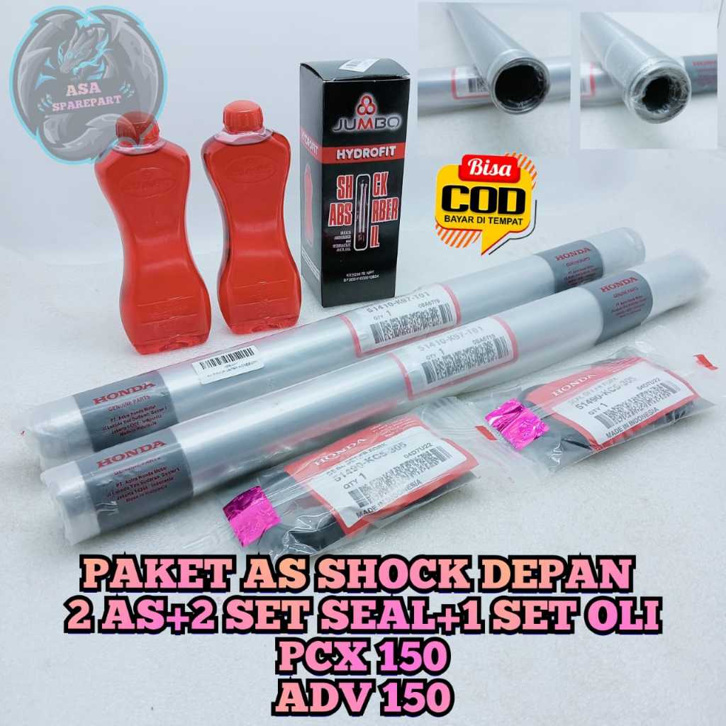 PAKET AS SHOCK K97 2 BATANG + 2 SET SEAL SOK + OLI SHOK motor HONDA PCX 150 , ADV 150 , ADV 160 PIpa