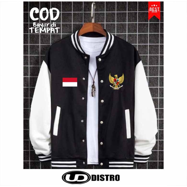 Waniqlo - Jaket Varsity Baseball Garuda Merah Putih Kancing Keren