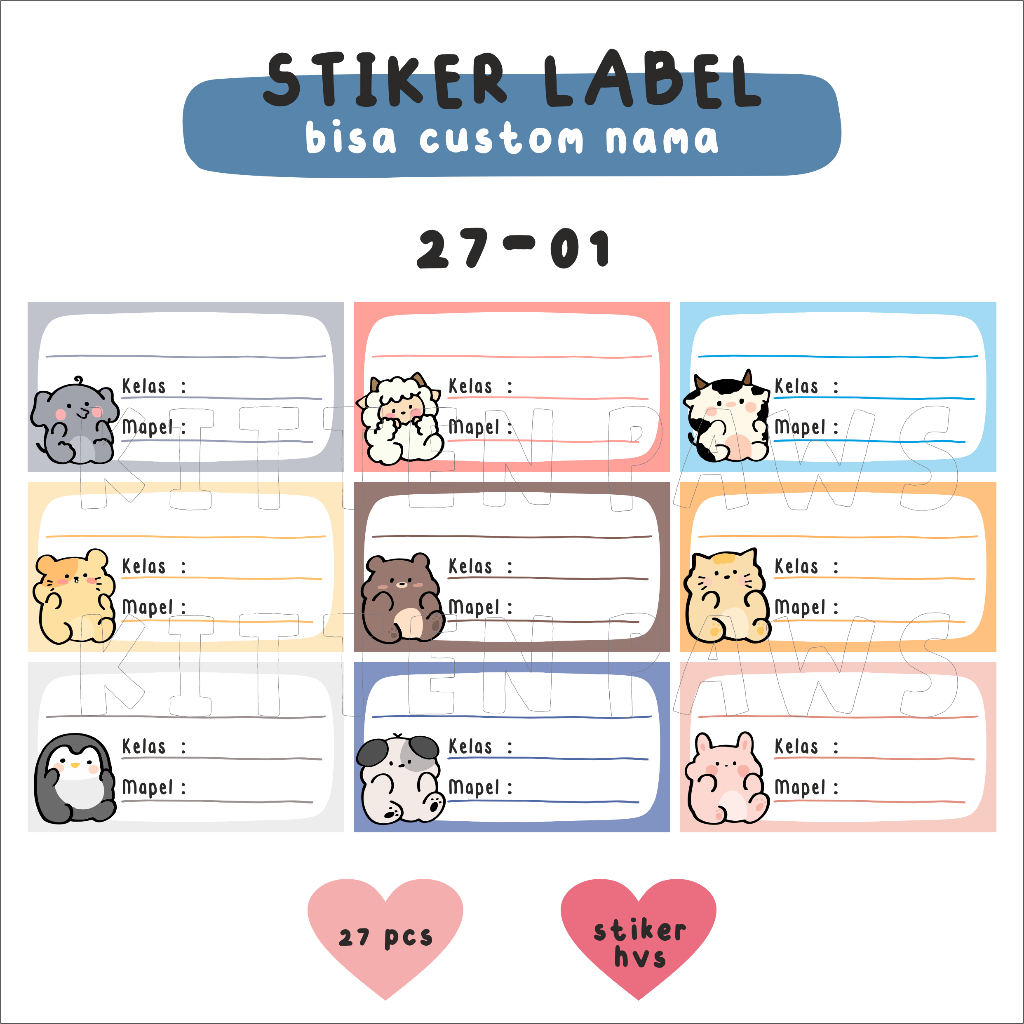 

27 PCS STIKER LABEL NAMA UNTUK BUKU LUCU
