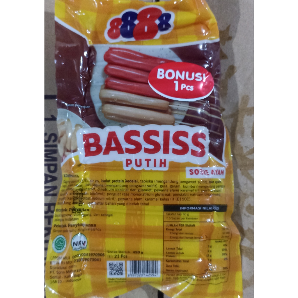

888 Sosis Bassis Ayam Putih 420gram isi 22pcs
