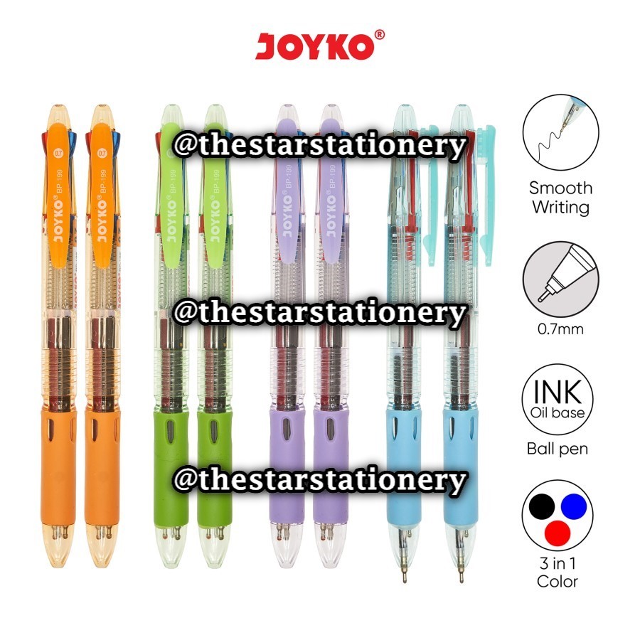

(1 Biji) GROSIR Bolpen Joyko BP-199 Trico 0.7 mm 3 Warna Ball Pen / Pulpen Pena Joyko BP199 Trico 0.7 mm 3 Warna Colors / Joyko BP 199