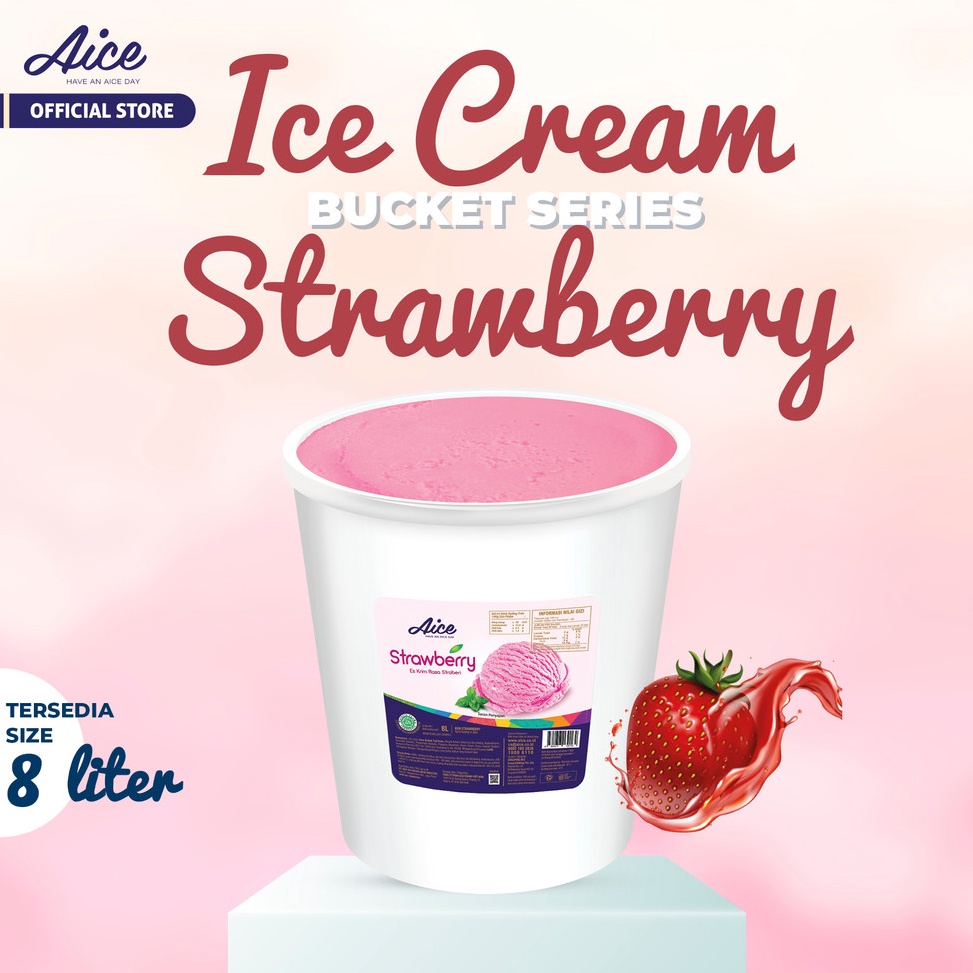 

BEST SELLER AICE Strawberry Bucket 8 Liter Ice Cream Es Krim Ember 8L Eskrim