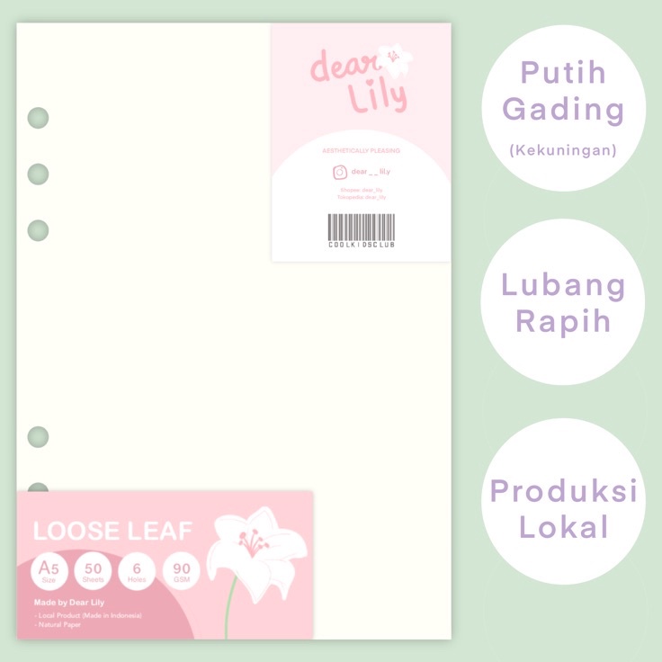 

Model Baru Dear Lily 5 lembar Isi Binder A5 6 Ring Loose Leaf lubang motif kotak grid dot garis polos warna kecoklatan bukan putih hvs MUJI Style