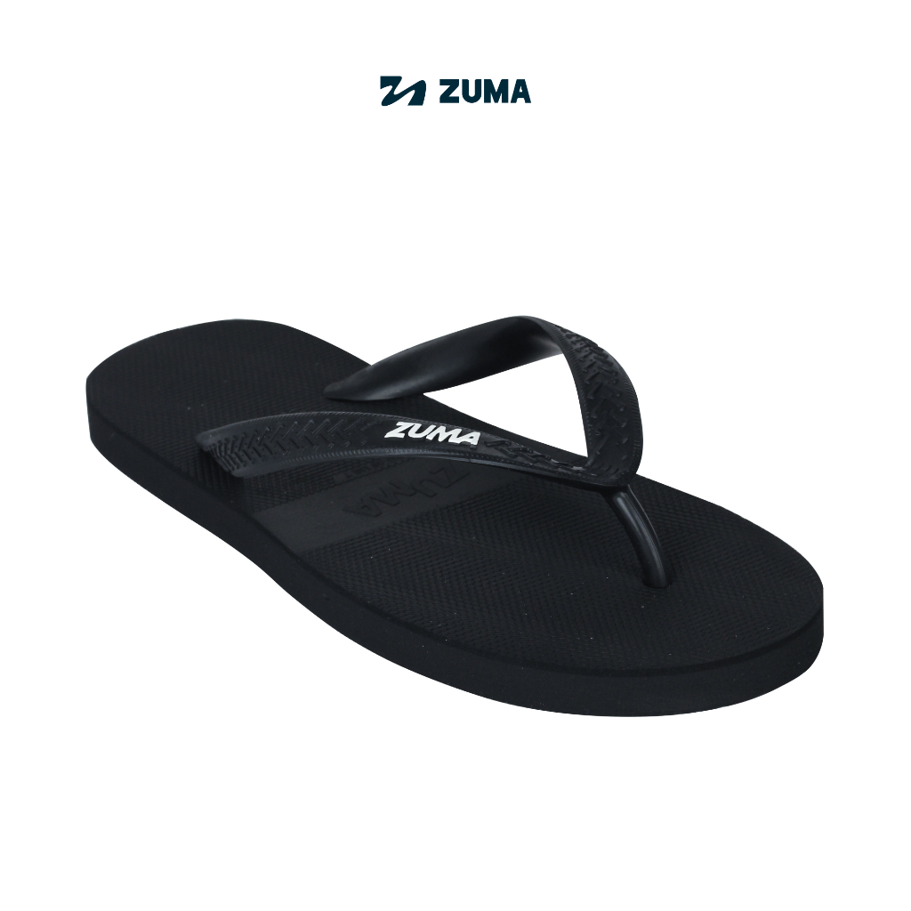 Zuma Men Classic 1 Jet Black, Sandal Jepit Pria Karet Polos, Hitam