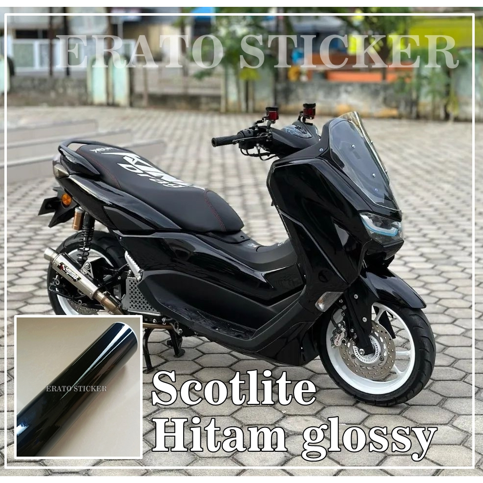 Scotlite stiker motor hitam glosy skotlet hitam glossy scotlait hitam glossy skotlet hitam mengkilap