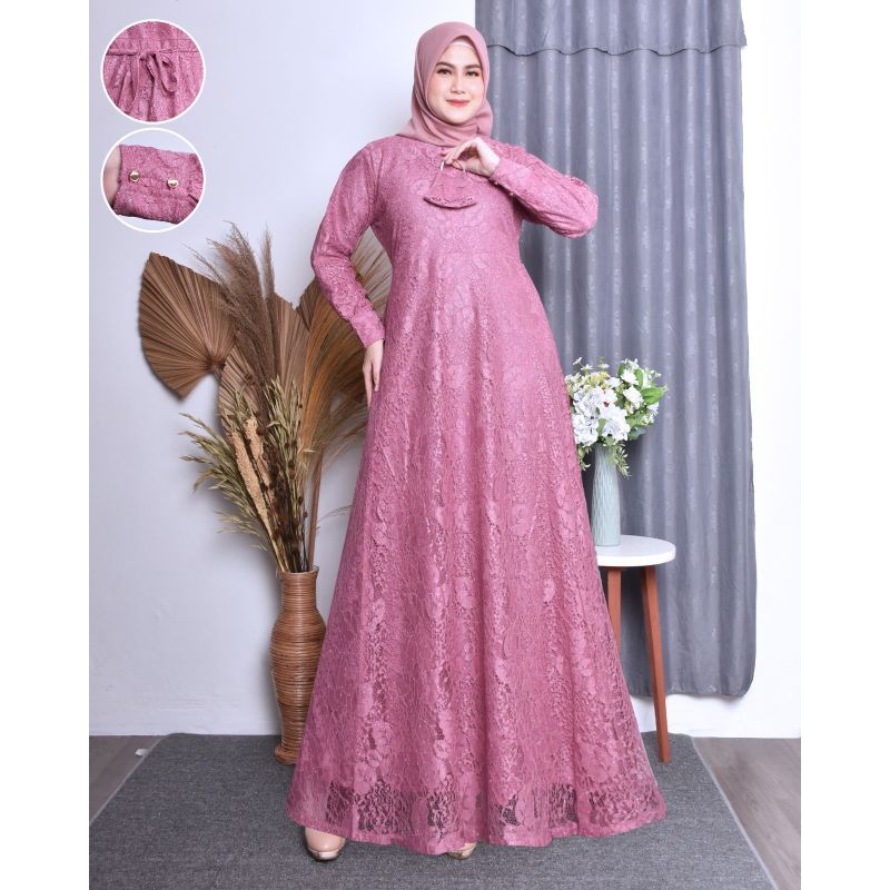 (REALPICT) GAMIS BROKAT PESTA MAXI DRESS LEBARAN - BAJU GAMIS BRUKAT BUSUI KONDANGAN - GAMIS JUMBO D