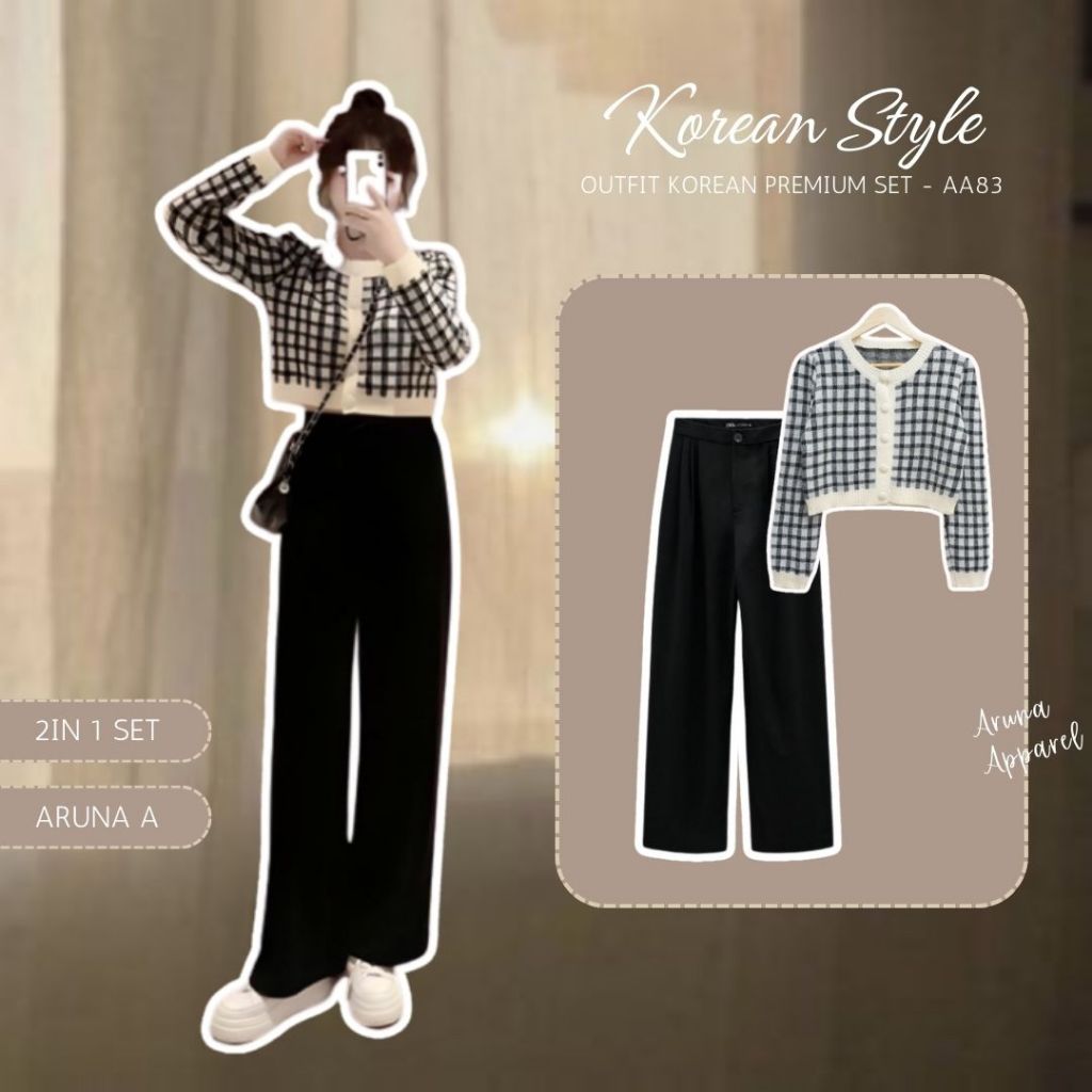 One Set Wanita Korean 2in 1 One Set OOTD Korean Outfit Cewe Korean One Set Korean Outfit Set - AA83