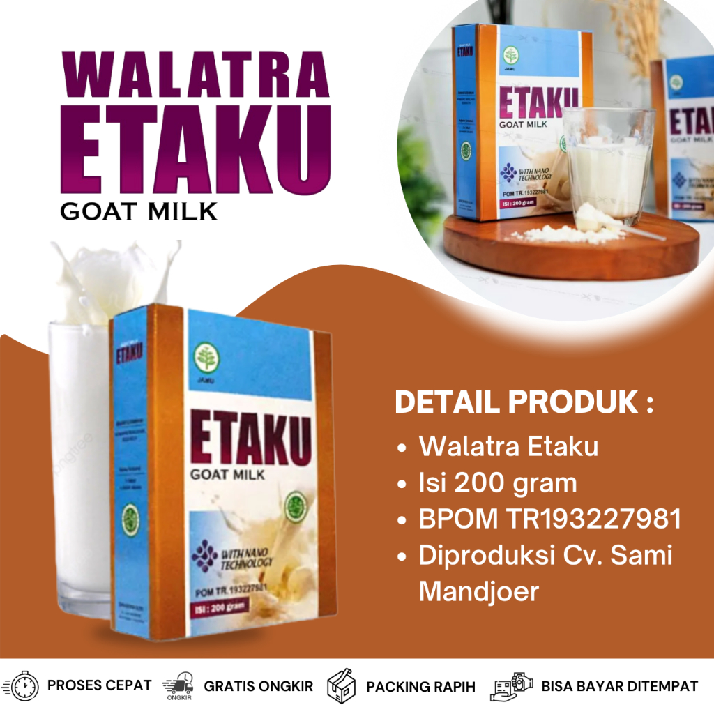 

Walatra Etaku Goat Milk Susu Kambing Etawa Bubuk Susu Kesehatan Tubuh, Susu Tinggi Kalsium Sudah BPOM dan Halal MUI Aman di Konsumsi Untuk Anak dan Dewasa