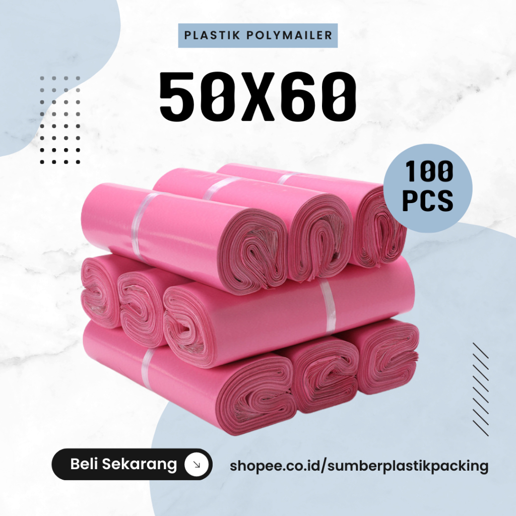 

Plastik Packing Polymailer 50x60cm isi 100Pcs Warna Pink Glossy | Kantong Plastik Online Murah Tebal