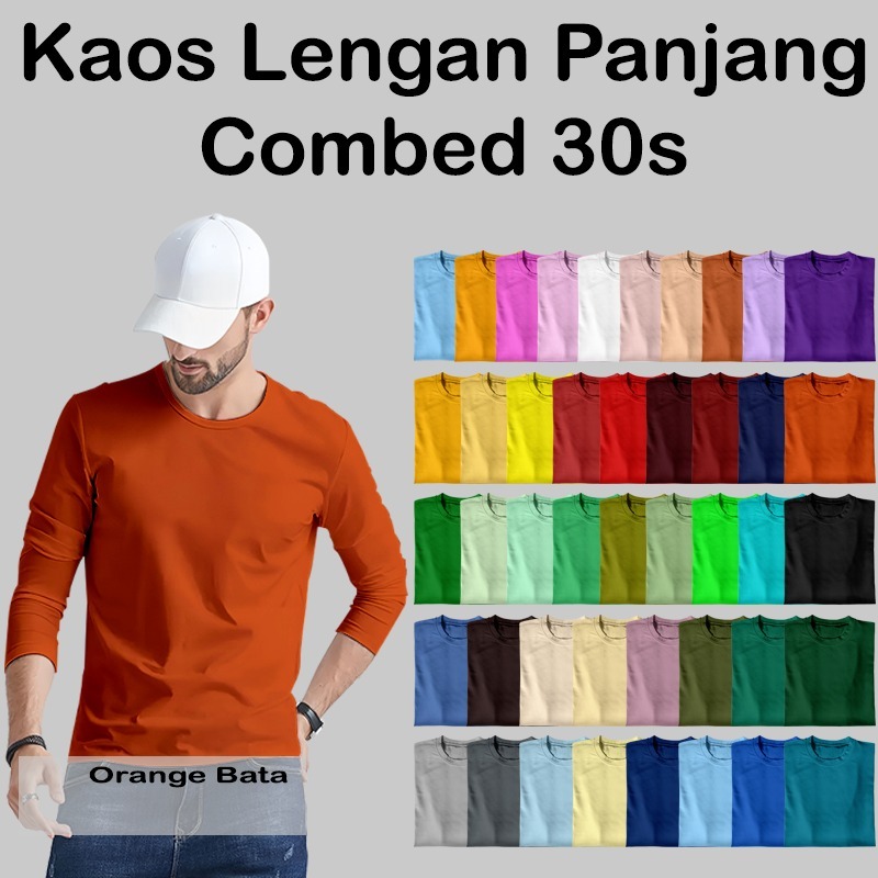 Kaos Polos Lengan Panjang Cotton Combed 30s Orange  Bata