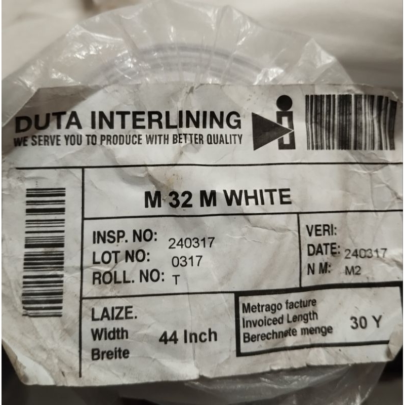 Kain keras interlining M32 merek Duta Interlining (per meter)