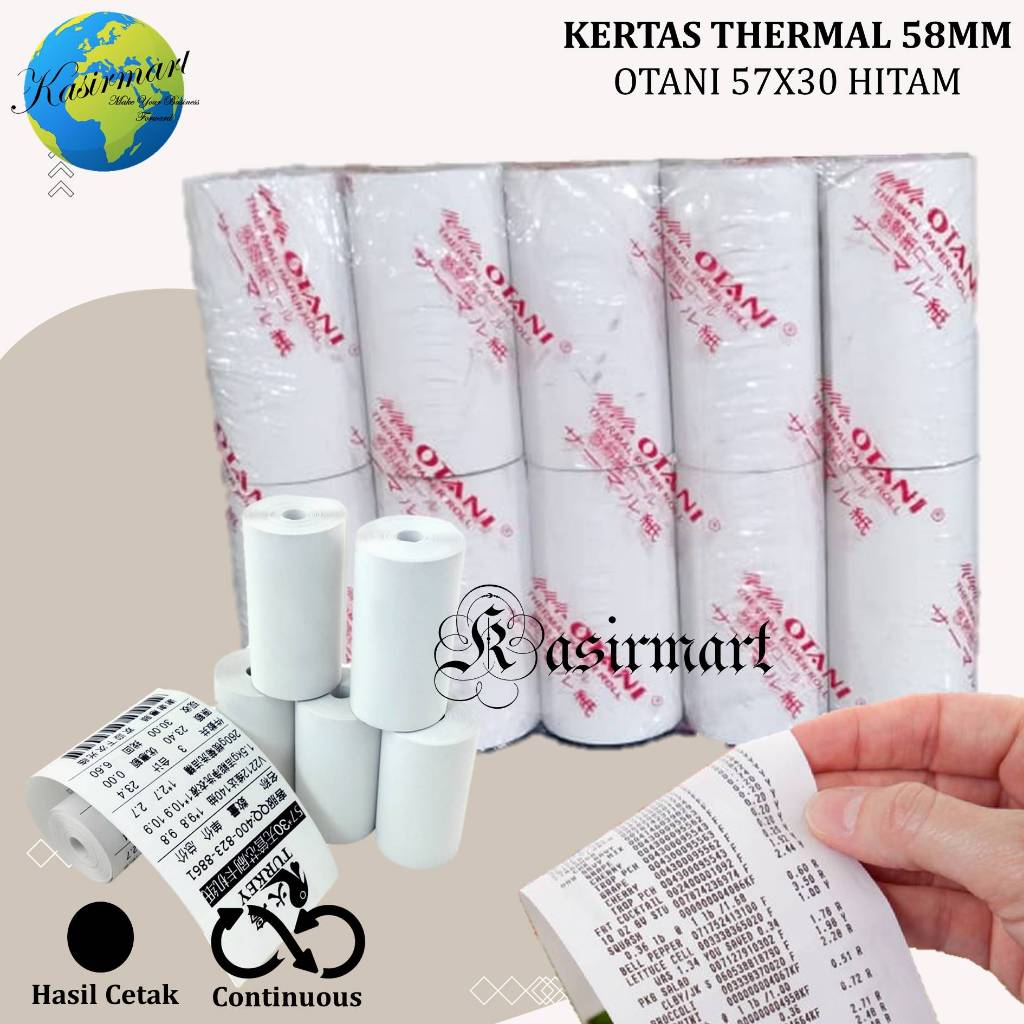 

(Paket 10 Roll) Kertas Roll Thermal OTANI 58x30/58x31/57x30/57x31 Hitam Struk Printer Mini Bluetooth