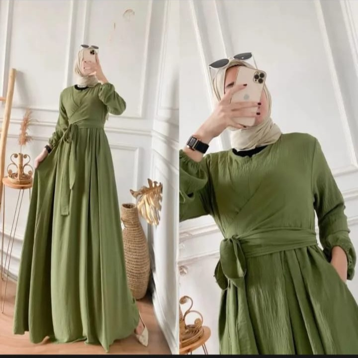 DRESS ALISA BAJU GAMIS BAHAN CRINKLE M L XL