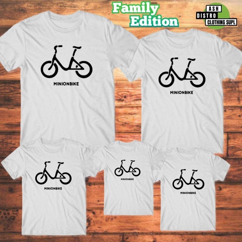 Baju couple keluarga motif sepeda minion bike / kaos gowes kapel ayah ibu anak