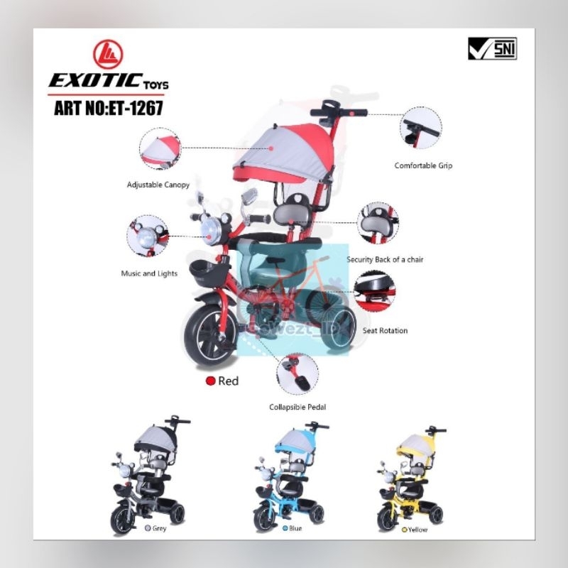 Tricycle Sepeda Anak Roda Tiga 3 Stroller Anak ET-1267 EXOTIC | High Quality
