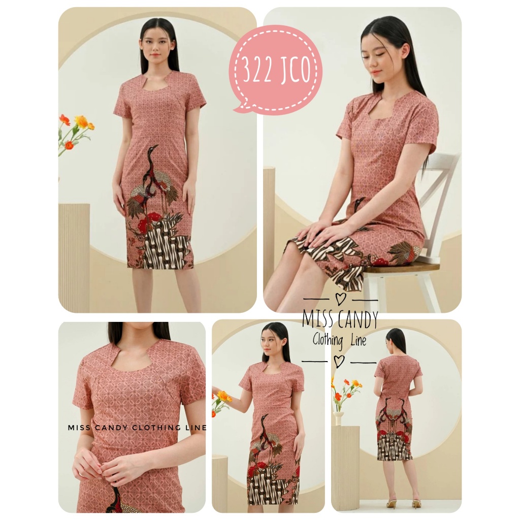 Midi Dress Batik Bodycon Wanita Katun Stretch Lengan Pendek 322 JCO JM UPH