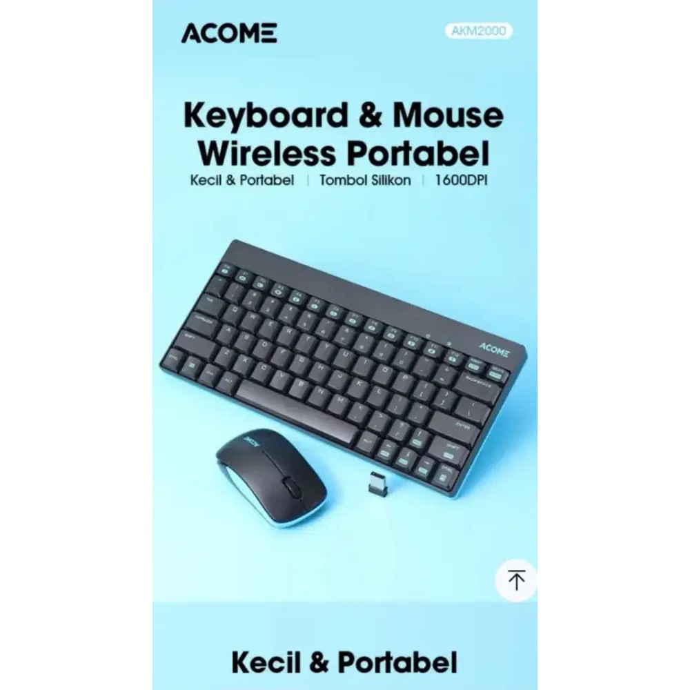 Acome Keyboard & Mouse Wireless Portable 1600DPI Silikon AKM2000