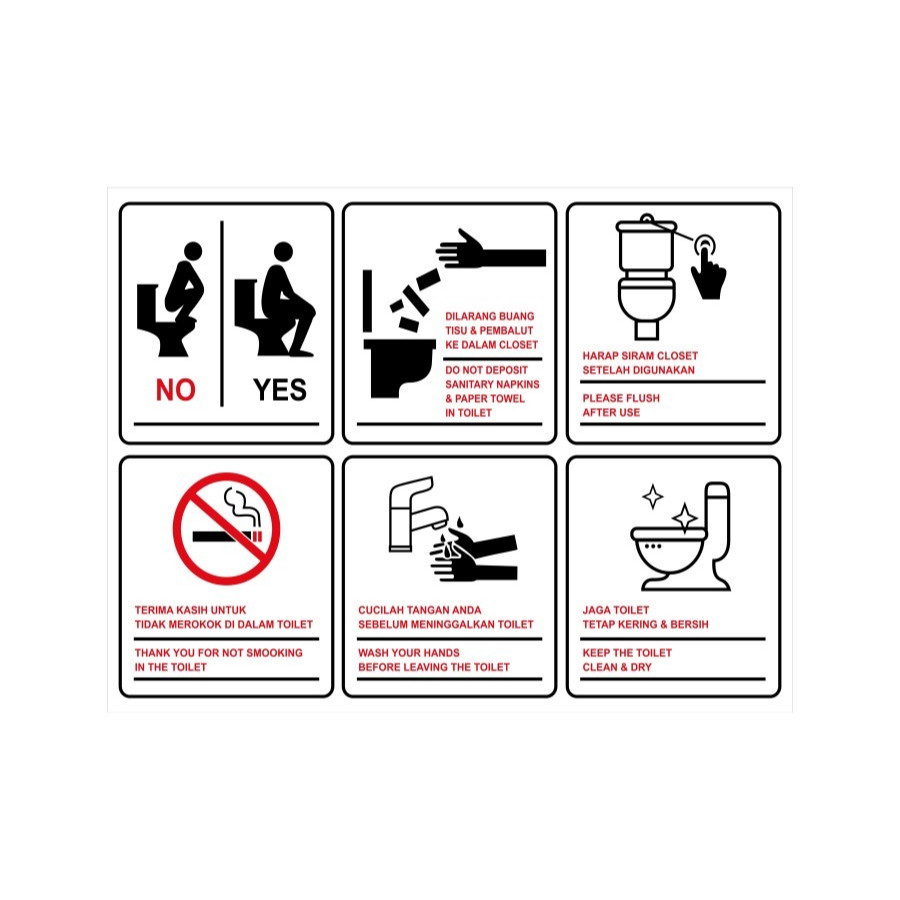 

STIKER TATA CARA PENGGUNAAN TOILET STICKER CARA PAKAI TOILET 15x20 - 23 X 30