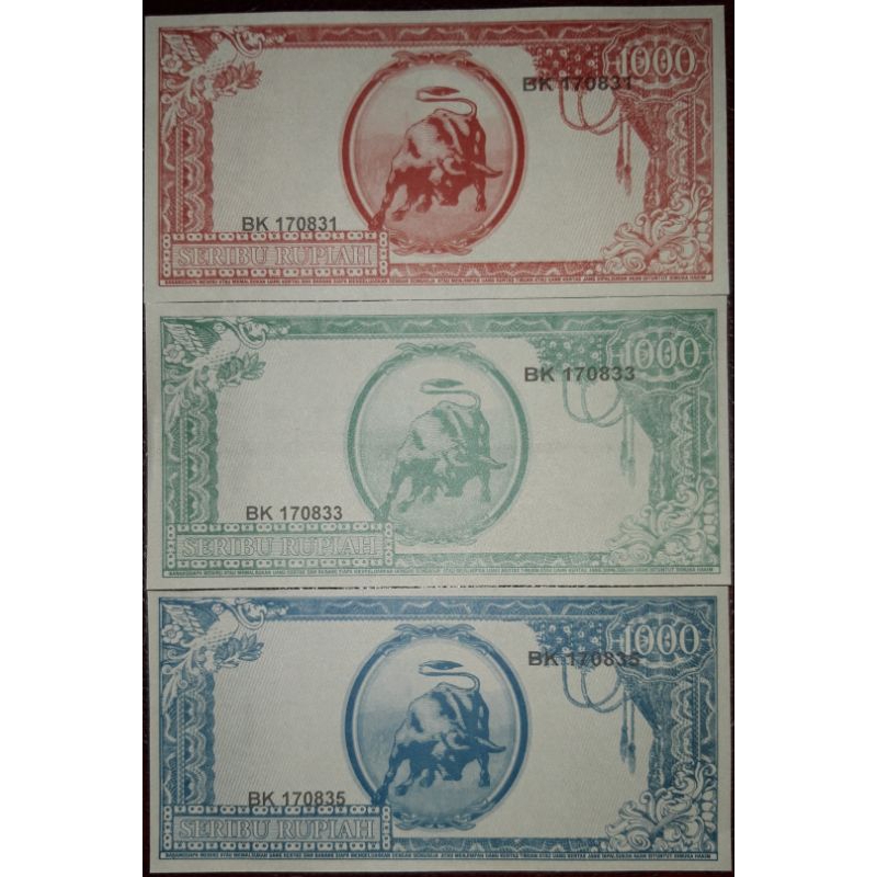 Uang souvenir 1000 sukarno gulung melengkung gambar hewan banteng