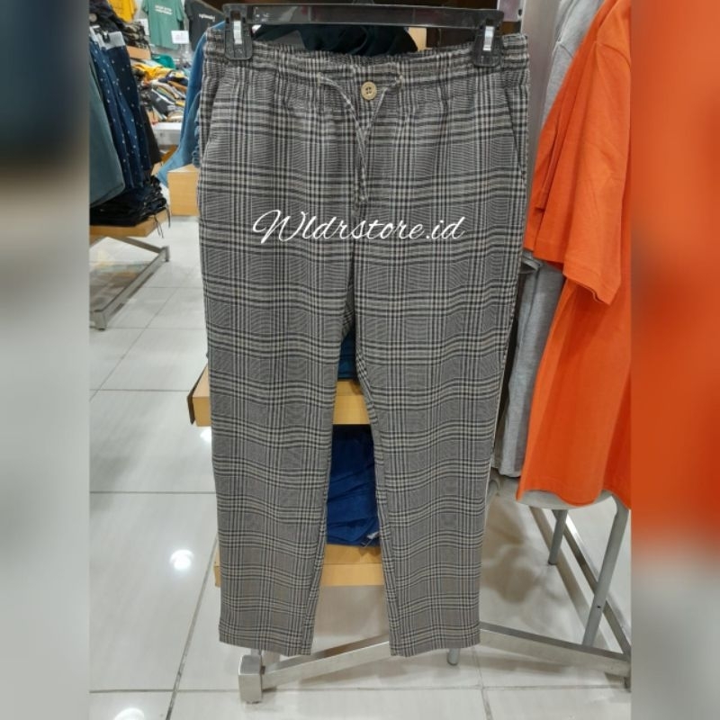 DETAILS ORIGINAL celana panjang pria model kotak-kotak kekinian pinggang karet