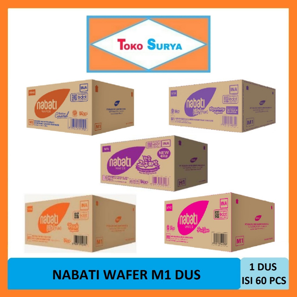 

Nabati Wafer Butter Caramel/Raspberry Yoghurt/Pink Lava/Korean Goguma/Peach Yoghurt 60 Pcs x 50 Gr (Dus)