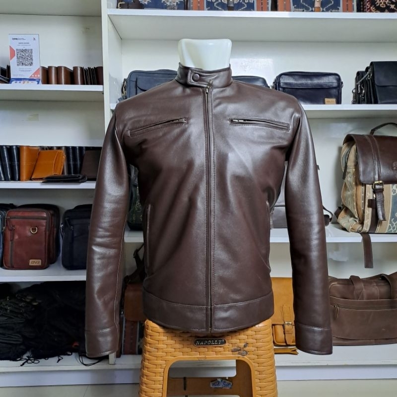 Jaket Kulit Pria Garvis GR16 Kerah Sanghai Saku empat