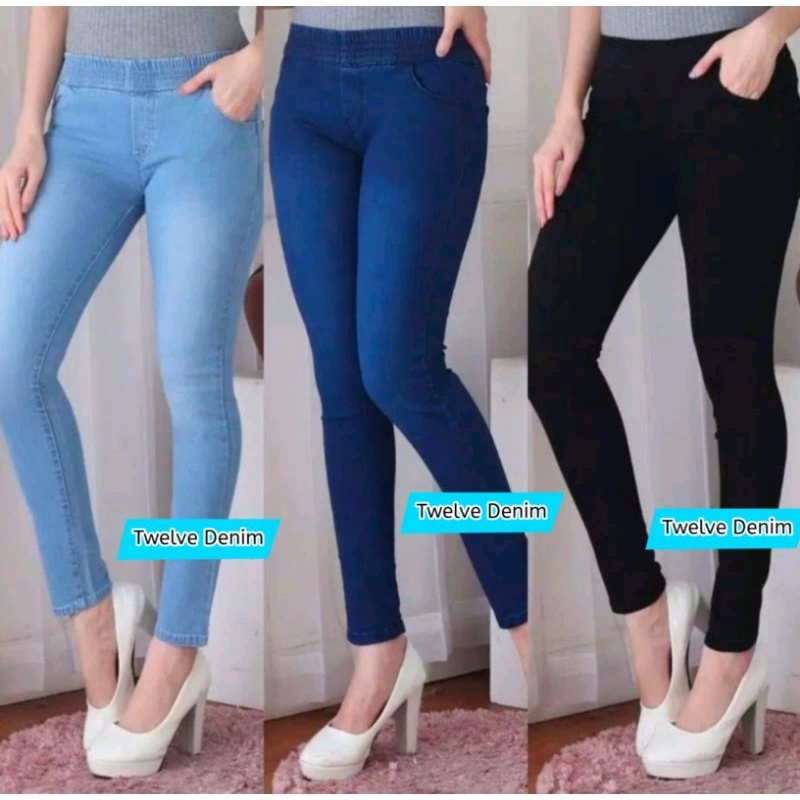 CELANA JEANS LEGGING PINGGANG KARET WANITA