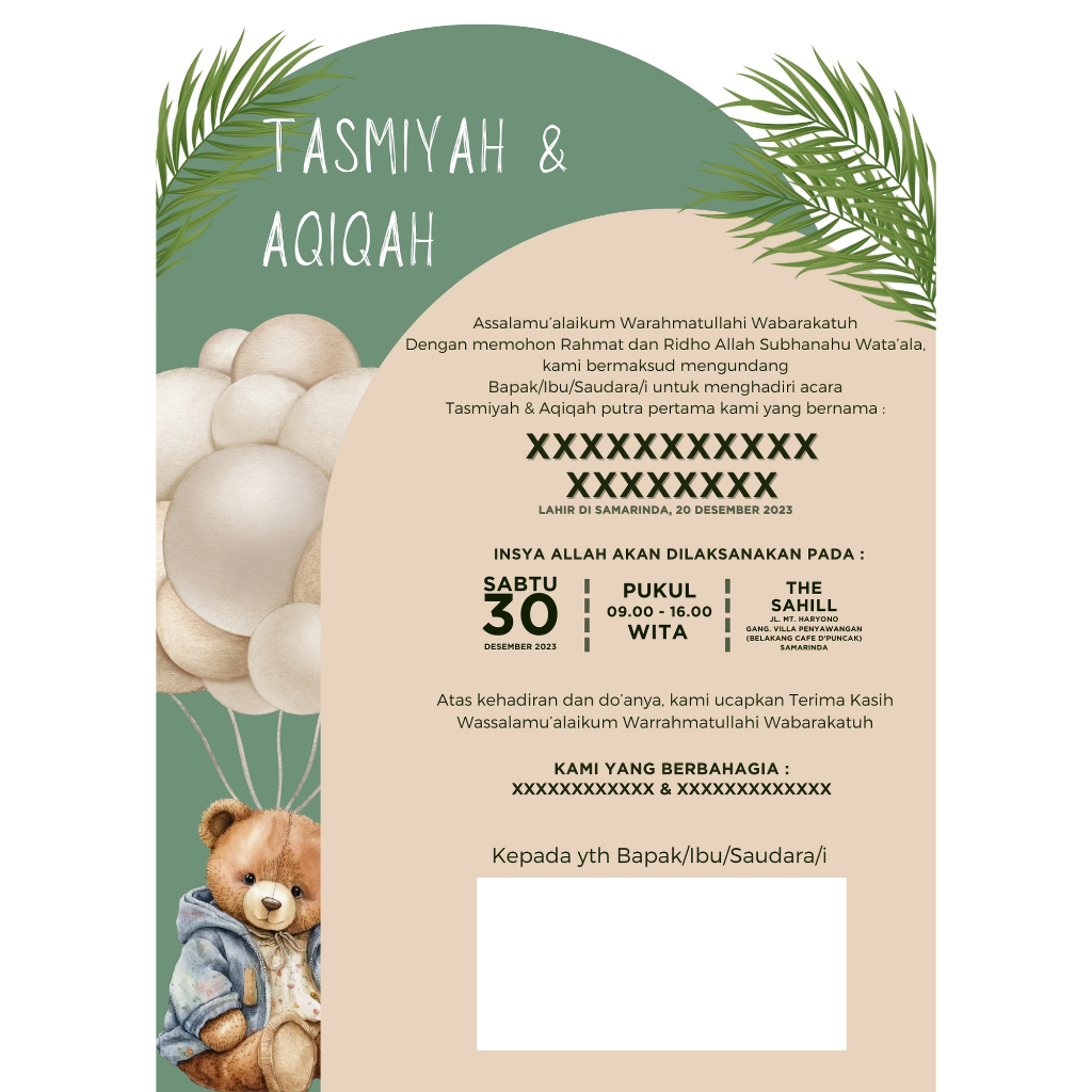 Jasa Design Undangan Syukuran Tasmiyah Aqiqah