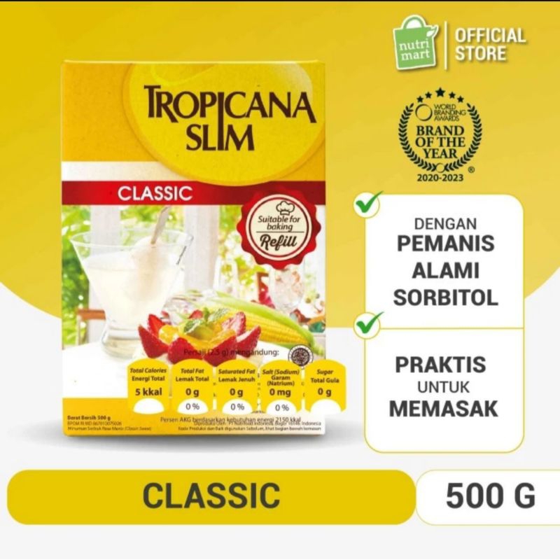

Tropicana Slim Sweetener Classic Reffil 500 Gr - Pengganti Gula