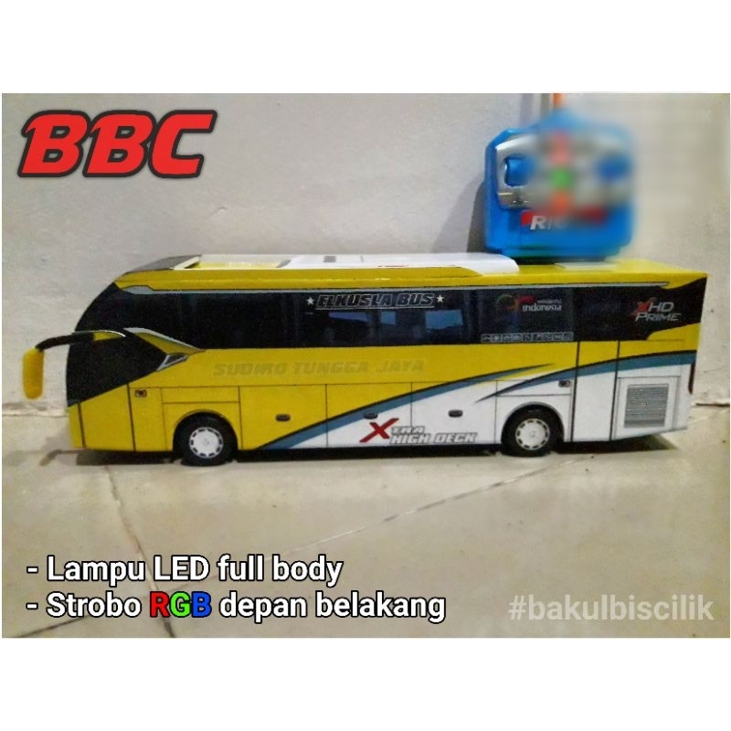 Miniatur bus RC sudiro tungga jaya STJ AKHTARA ( Remot Control ) DETIL RAPIH FULL TELOLET FULL STROB