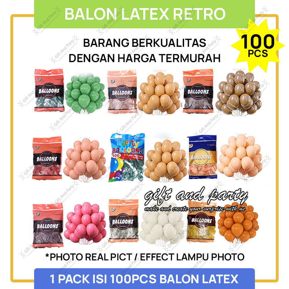 Balon Latex Retro1 pack isi 100 pcs / Balon Vintage / Balon Latex Vintage