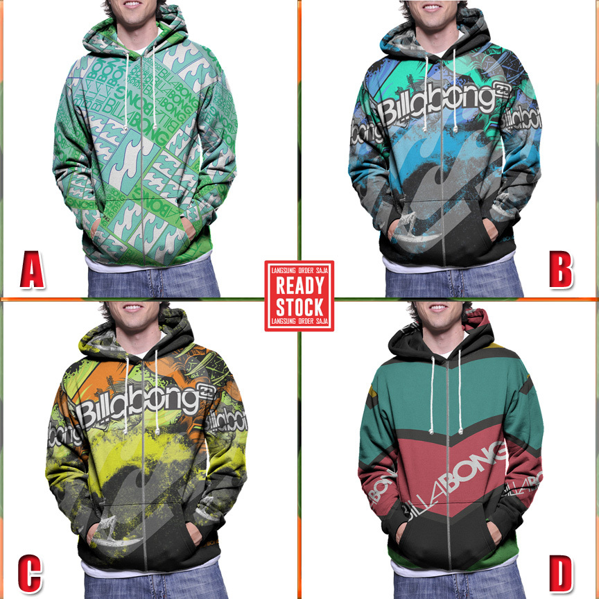 Jaket Fullprint Hoodie Billabong Hoodie Ritsleting Bahan Polyester Jersey [New Zipper Hoodie Full Pr