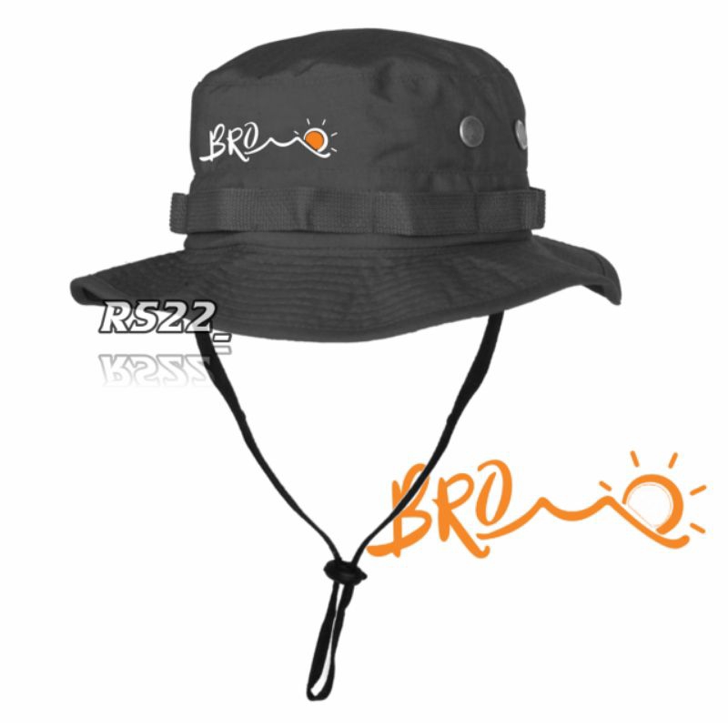 Topi Rimba Bromo / Topi Gunung Outdoor Adventure Camping Pendaki / Jungle Hat Hitam Pria Wanita Logo