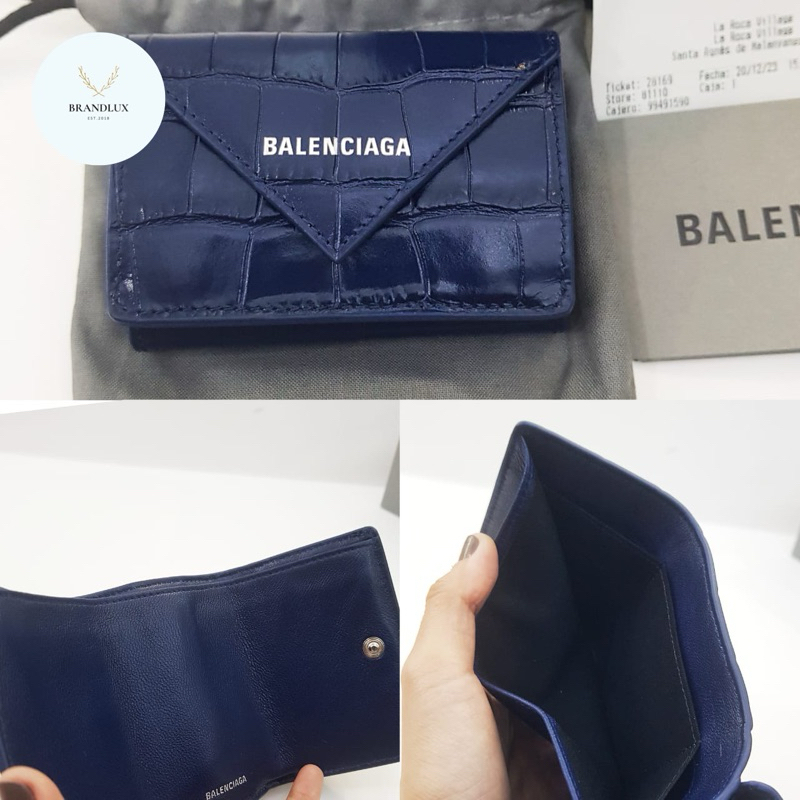 BALENCIAGA mini Trifold Wallet Papier croco Navy